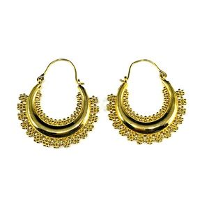 GOLD Tone BRASS Indian Crescent Hoop Earrings Boho